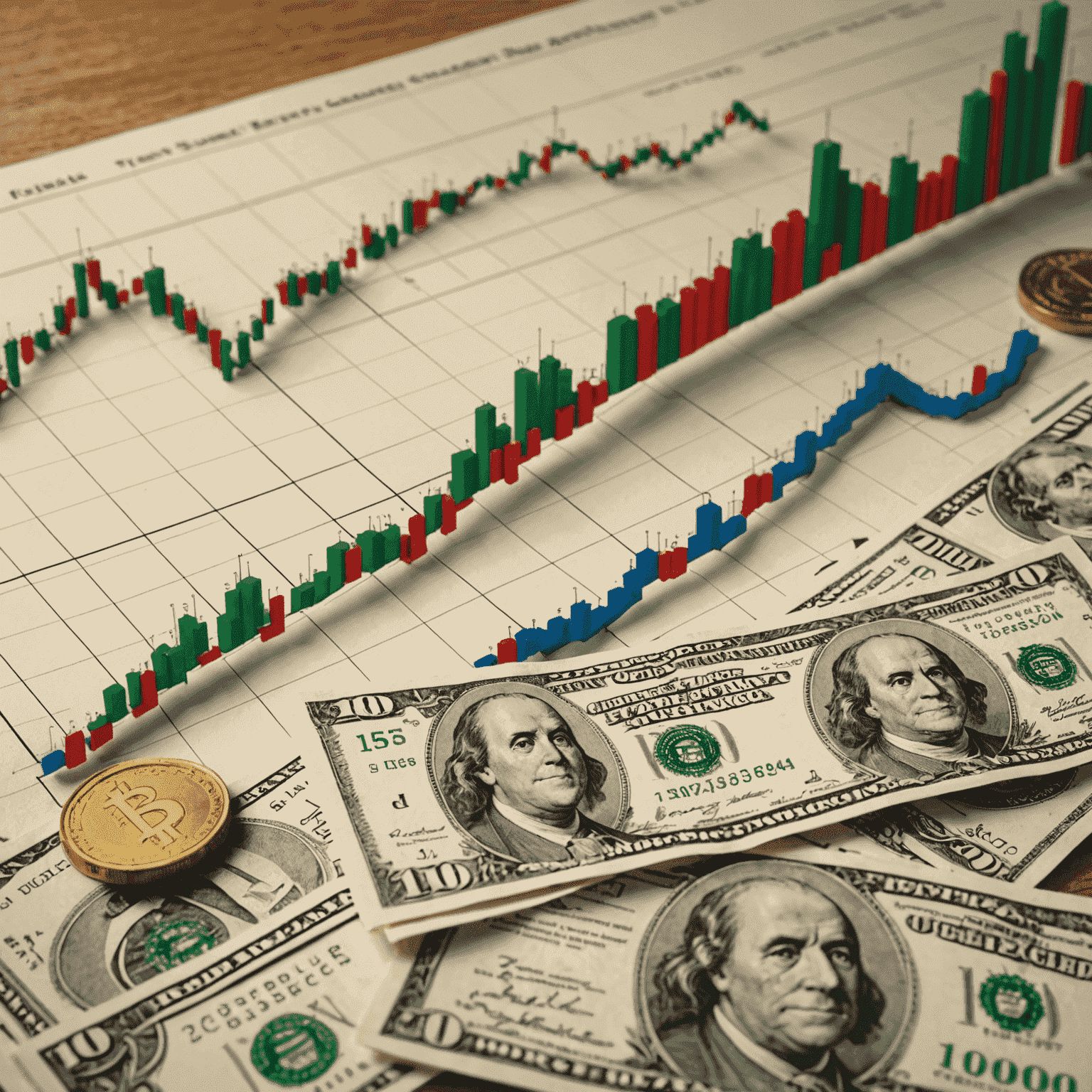 A graph showing fluctuations in foreign exchange rates over time, with various currencies represented