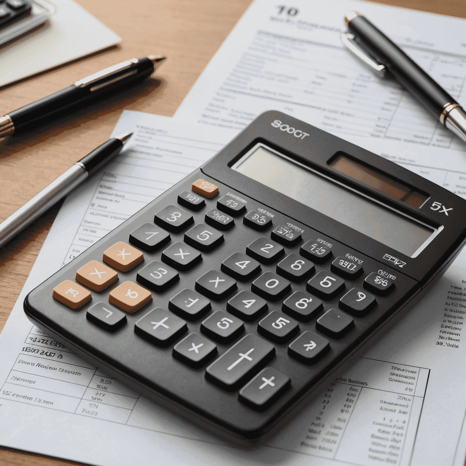 Closeup of a calculator, pen and financial documents on a desk, symbolizing tax optimization strategies