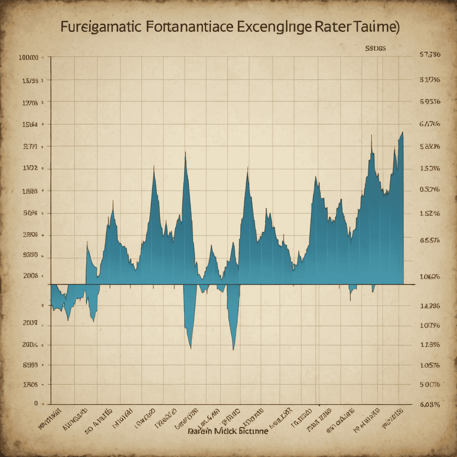 A graph showing fluctuations in foreign exchange rates over time